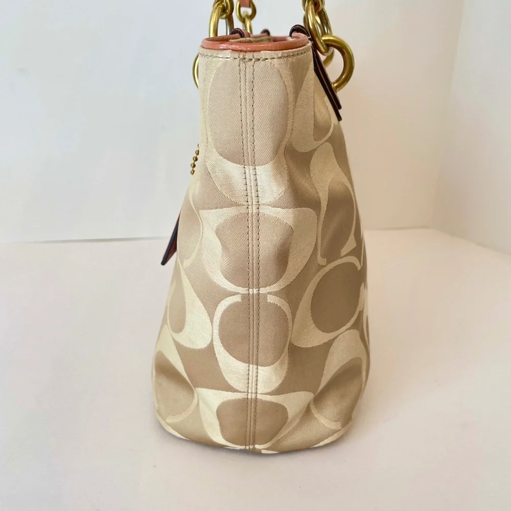 Coach Op Art Signature Canvas Sateen Madison Chain Strap Tote - Picture 7 of 11